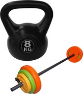 Tunturi - Fitness Set - Halterset 20 kg incl stang - Kettlebell 8kg