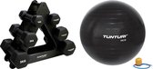 Tunturi - Fitness Set - Dumbbell Opbergrek incl 2x 1 t/m 3 dumbbells  - Gymball Zwart 55 cm