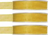 3x Hobby/decoratie gele organza sierlinten 1,5 cm/15 mm x 20 meter - Cadeaulint organzalint/ribbon - Striklint linten geel