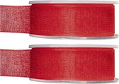 2x Hobby/decoratie rode organza sierlinten 2,5 cm/25 mm x 20 meter - Cadeaulint organzalint/ribbon - Striklint linten rood