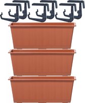 4x Kunststof Agro plantenbakken/bloembakken terracotta 9 liter met ophangbeugels - Balkonbakken