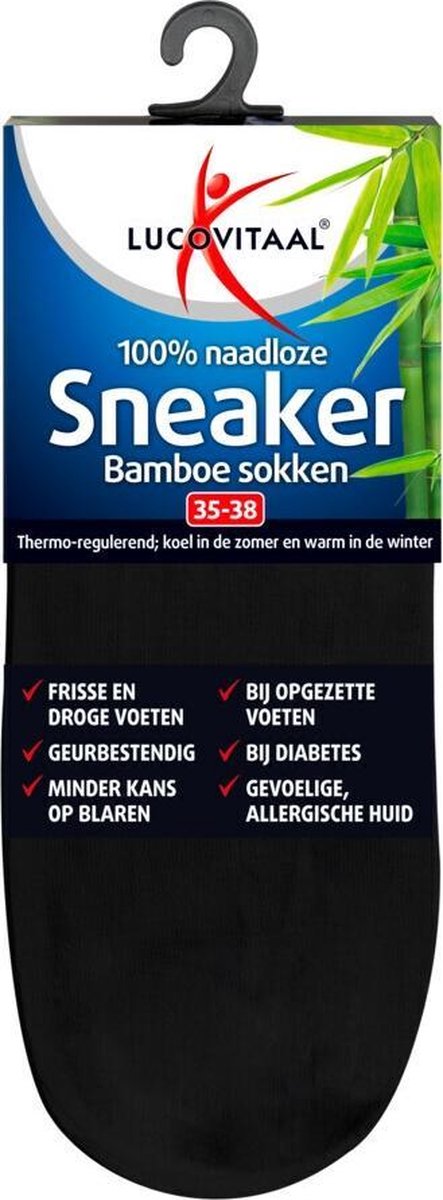 12x Lucovitaal Bamboe Sneakersok Zwart maat 35-38 1 paar