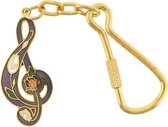 Behave® Sleutelhanger tassenhanger goud kleur paars emaille muzieknoot 6 cm