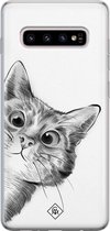 Samsung S10 Plus hoesje siliconen - Peekaboo | Samsung Galaxy S10 Plus case | zwart | TPU backcover transparant