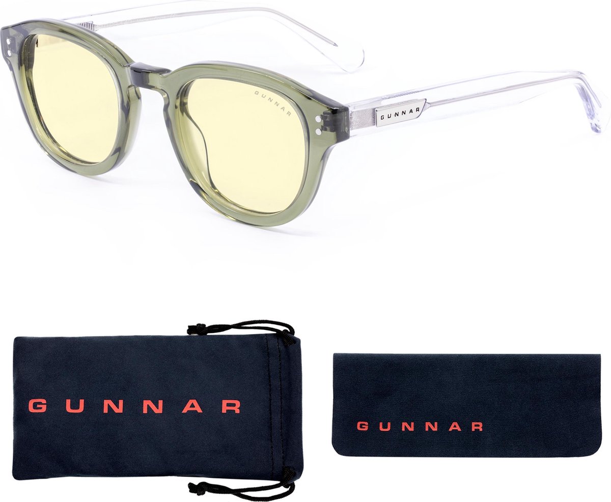 GUNNAR Gaming- en Computerbril - Emery Sage/Crystal Frame, Amber Tint - Blauw Licht Bril, Beeldschermbril, Blue Light Glasses, Leesbril, UV Filter