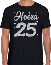 Hoera 25 jaar verjaardag / jubileum cadeau t-shirt - zilver glitter op zwart - heren - cadeau shirt S