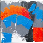 Dibond - Oranje/Blauwe/Grijze Abstracte Kunst - 80x80cm Foto op Aluminium (Met Ophangsysteem)