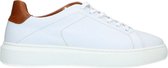 Manfield - Heren - Witte sneakers met cognackleurig hielstuk - Maat 41