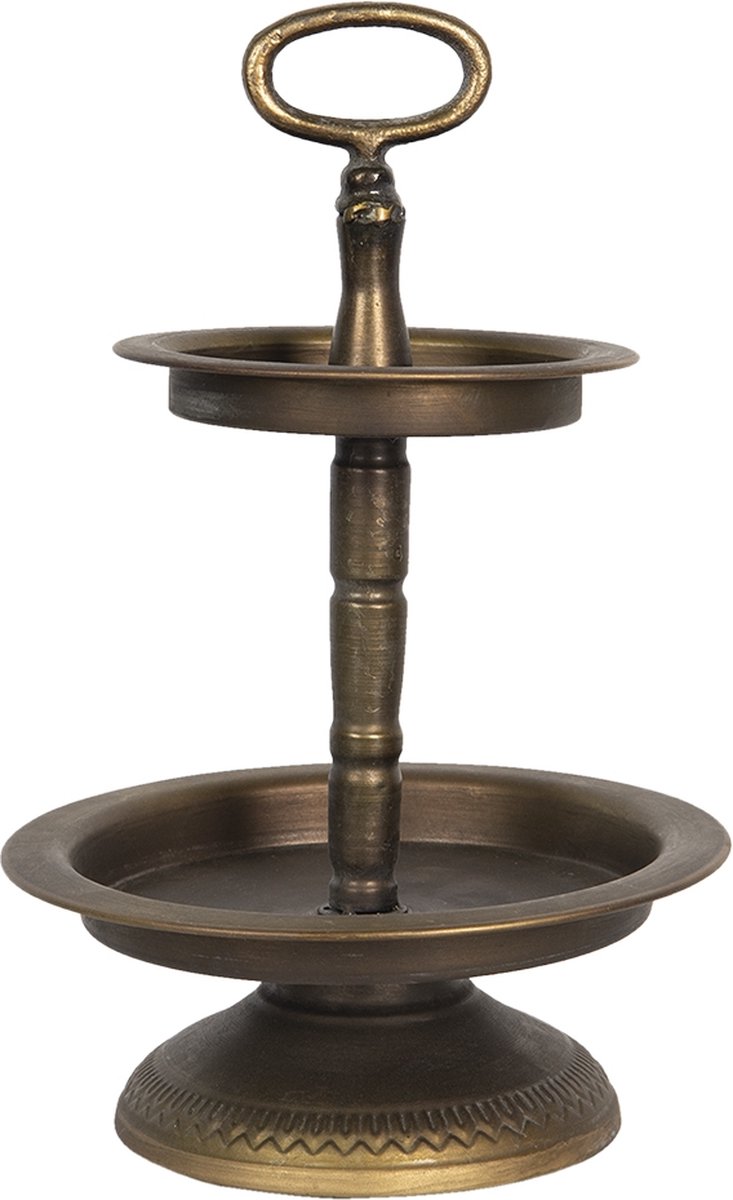 Clayre & Eef Etagère 2 laags Ø 22x34 cm Koperkleurig Bruin Ijzer Serveerschaal