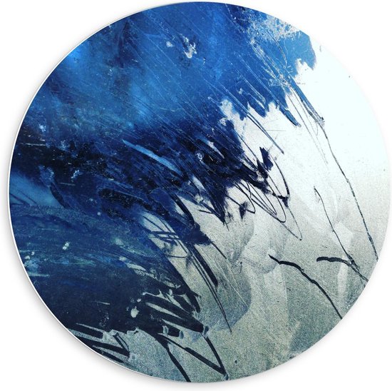 Forex Wandcirkel - Blauwe Verfstrepen - 60x60cm Foto op Wandcirkel (met ophangsysteem)