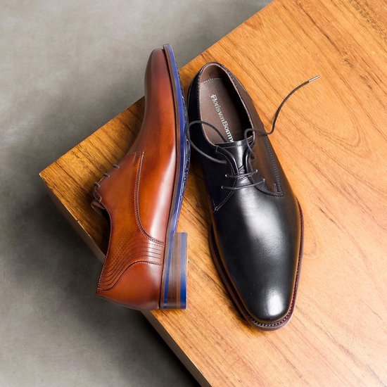 Nette Lederlook Heren Veterschoen Cognac - Black-Leo.nl