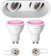 Pragmi Zano Pro - Inbouw Ovaal Dubbel - Mat Wit - Kantelbaar - 185x93mm - Philips Hue - LED Spot Set GU10 - White and Color Ambiance - Bluetooth - BSE