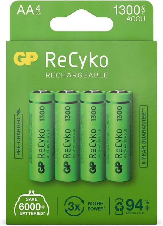 GP ReCyko+ Oplaadbare AA-batterijen - 1300 mAh - 4 stuks | bol.com