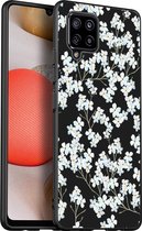 iMoshion Design voor de Samsung Galaxy A42 hoesje - Bloem - Wit / Zwart