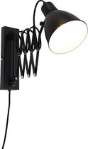 QAZQA merle - Industriele Wandlamp met zwenkarm voor binnen - 1 lichts - D 52 cm - Zwart - Industrieel - Woonkamer | Slaapkamer | Keuken