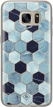 Samsung S7 hoesje siliconen - Blue cubes | Samsung Galaxy S7 case | blauw | TPU backcover transparant