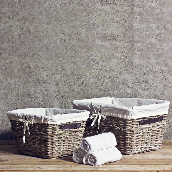 Rieten Wasmand - 60 × 46 × 35 cm - Rieten wasmand Linda met leren bandje - Het Mandenhuys