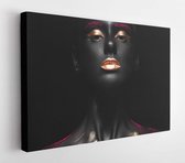 Fashion portrait of a dark-skinned girl with color make-up.Beauty face. Picture taken in the studio on a black background - Modern Art Canvas - Horizontal - 297221120 - 115*75 Horizontal