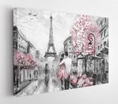 Onlinecanvas - Schilderij - Oil Painting. Paris Street View. European City Landscape Art Horizontal Horizontal - Multicolor - 75 X 115 Cm