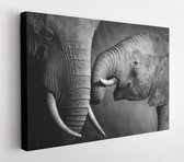 Onlinecanvas - Schilderij - Elephants Showing Affection (artistic Processing) Art Horizontal Horizontal - Multicolor - 60 X 80 Cm