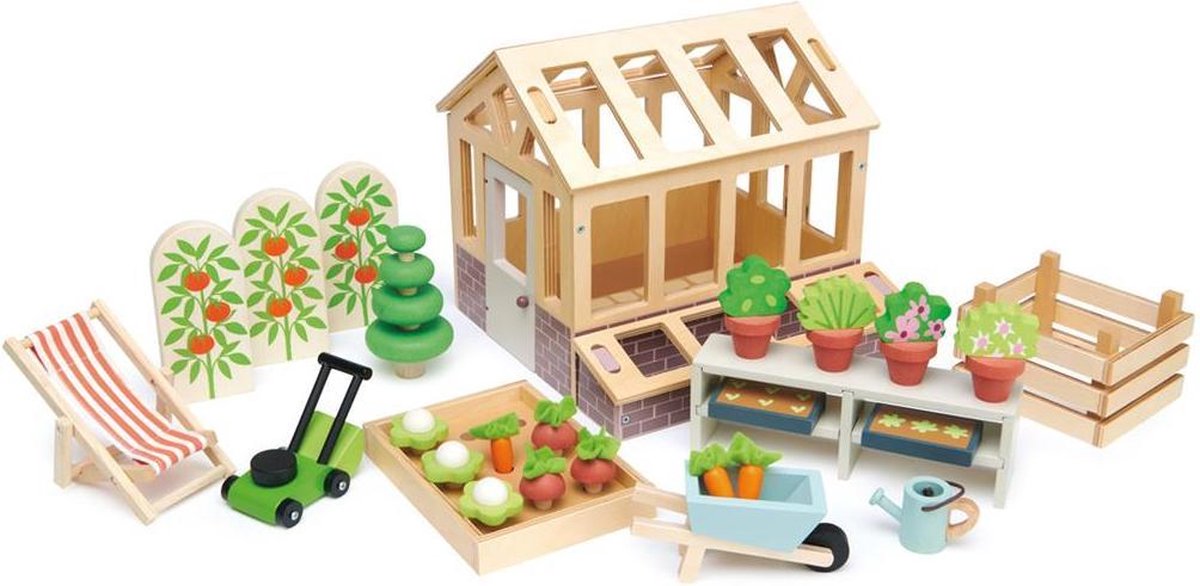TENDER LEAF Poppenhuis - Serre En Tuinset - 48X30X21Cm - Hout - 3 Jaar