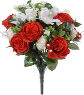 Rood/creme rozen/pioenrozen mix boeket kunstbloemen 45 cm - Rood en creme - Rosa/Paeonia - Woondecoratie