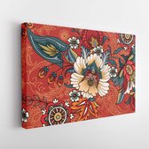 Onlinecanvas - Schilderij - Seamless Pattern With Folk Flowers Art Horizontal Horizontal - Multicolor - 75 X 115 Cm