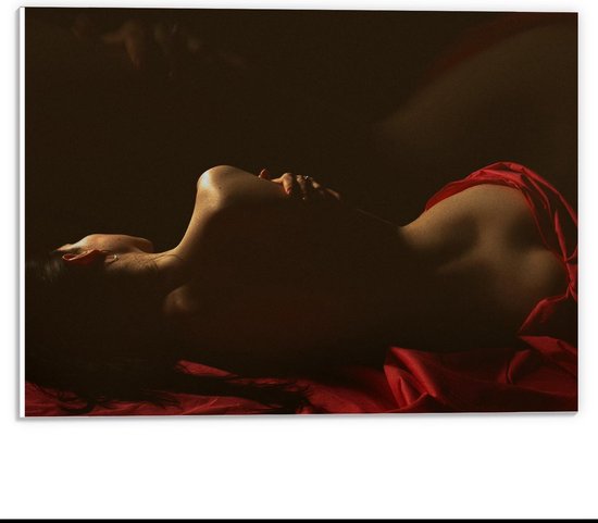 Forex - Naakte Vrouw gewikkeld in Rood - 40x30cm Foto op Forex