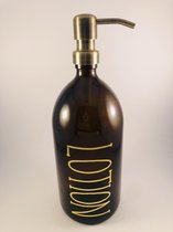 Zeepdispenser | Zeeppompje | Lotion | amber glas | 1ltr | Goud | Goud metaal pomp | Glas
