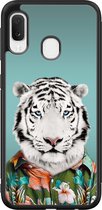 Samsung Galaxy A20e hoesje - Witte tijger - Hard Case - Zwart - Backcover - Print / Illustratie - Blauw