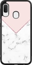 Samsung Galaxy A20e hoesje - Marmer roze grijs - Hard Case - Zwart - Backcover - Marmer - Roze