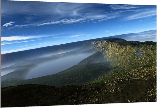 Dibond - Zonnig Berglandschap  - 150x100cm Foto op Aluminium (Met Ophangsysteem)