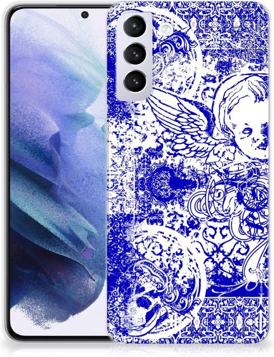 Silicone Back Case Samsung Galaxy S21 Plus Angel Skull Blauw