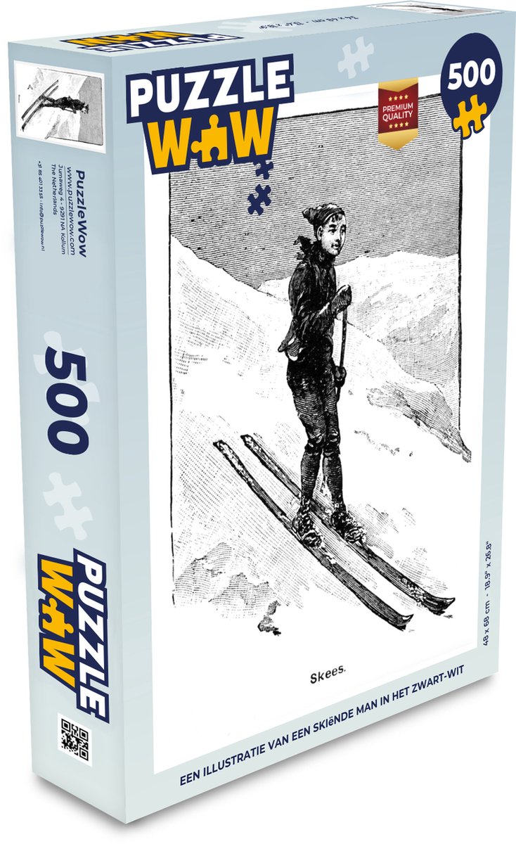 Afbeelding van product Puzzel 500 stukjes Skiën illustratie - Een illustratie van een skiënde man in het zwart-wit - PuzzleWow heeft +100000 puzzels