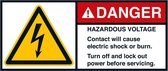 Danger Hazardous voltage sticker, ANSI, 2 per vel 70 x 160 mm