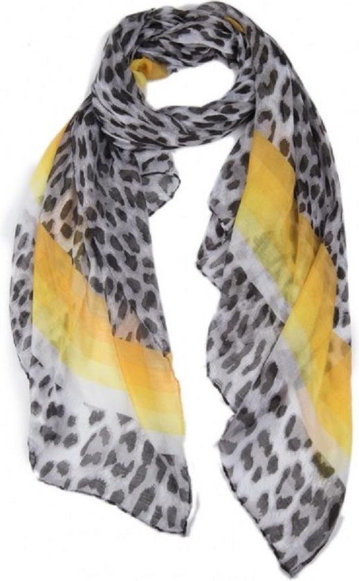 Dames sjaal met luipaard print geel - grijs - zwart - Lengte 180 breedte 90  | bol.com