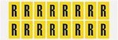 Letter stickers alfabet - 20 kaarten - geel zwart teksthoogte 25 mm Letter R