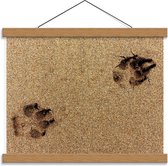 Schoolplaat – Hondenpoot Afdrukken in het Zand - 40x30cm Foto op Textielposter (Wanddecoratie op Schoolplaat)