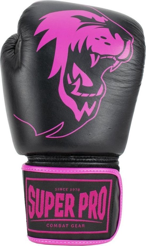 Foto: Super pro combat gear warrior lederen kick bokshandschoenen zwart roze 10oz