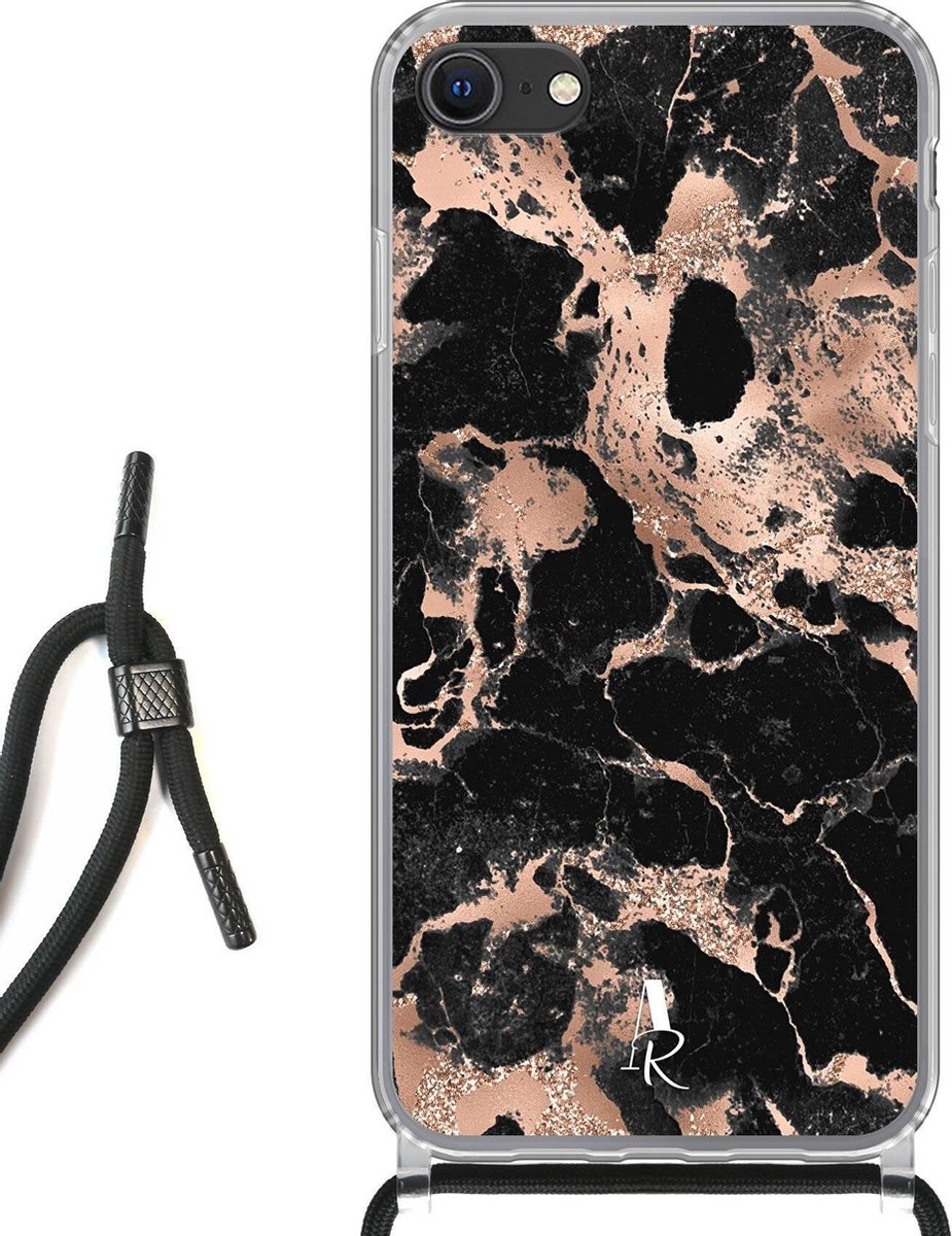 iPhone SE (2020) hoesje met koord - Rose Gold Marble