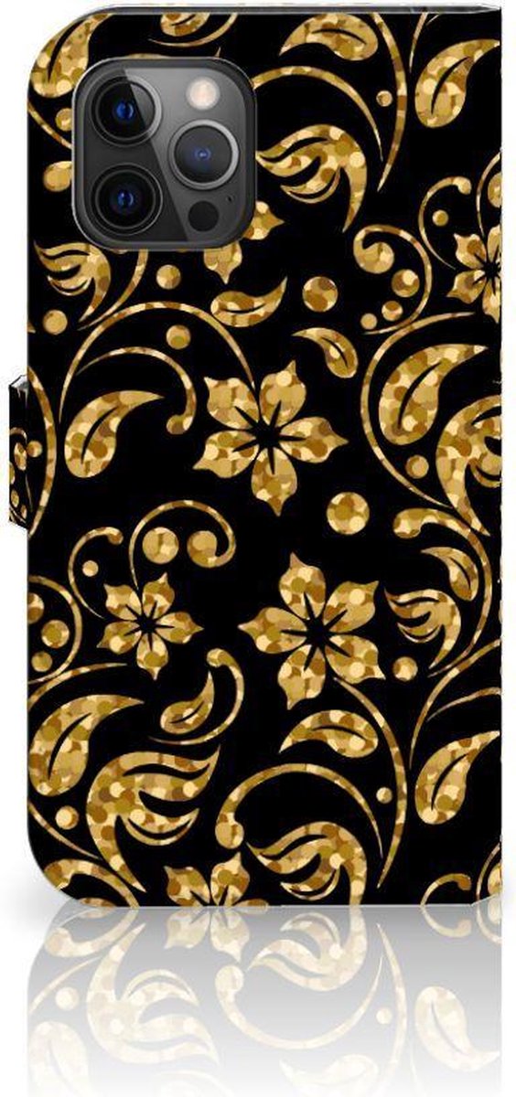 Apple iPhone 12 Pro Max Hoesje Gouden Bloemen