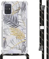 iMoshion Design hoesje met koord voor de Samsung Galaxy A71 - Bladeren - Zwart / Goud