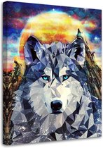 Schilderij Geometrische wolf (print op canvas), 2 maten (wanddecoratie)