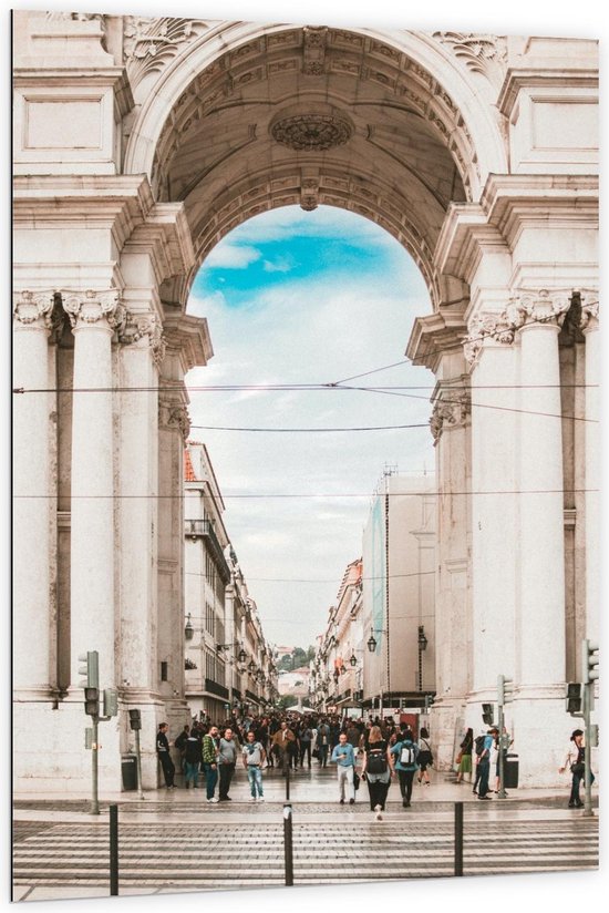 Dibond - Praça do Comércio met veel Mensen - Portugal - Foto op Aluminium (Wanddecoratie van metaal)