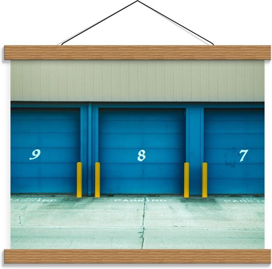 Schoolplaat – Garage Deuren Blauw met Cijfers - 40x30cm Foto op Textielposter (Wanddecoratie op Schoolplaat)