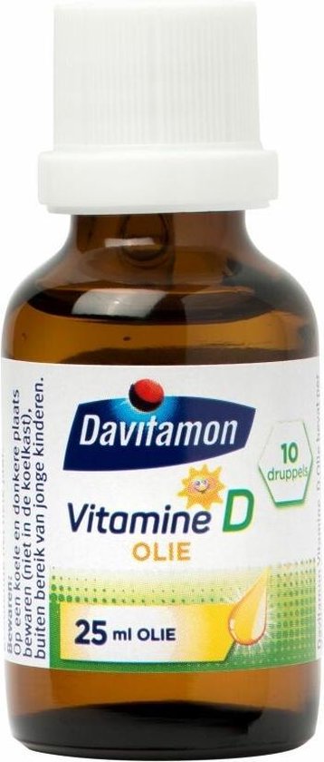Davitamon vitamine D olie baby en kind - bevat vitamine D3 – vitamine D druppels suikervrij - 25ml - Davitamon