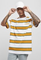 Starter Heren Tshirt -XS- Starter Logo Striped Wit/Geel