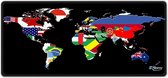 Muismat xxl wereldkaart en vlaggen 90 x 40 cm - Sleevy - mousepad - Collectie 100+ designs