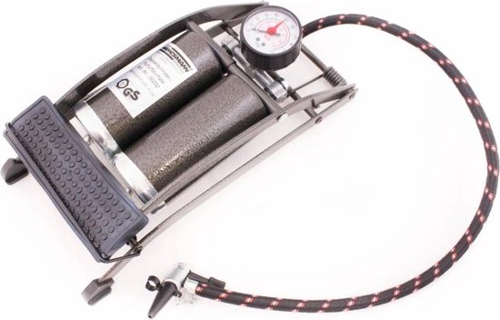 Bruder Mannesmann Voetpomp - grijs - 4 bar - 2 cilinders - manometer - 3 opzetstukken — afbeelding 3
