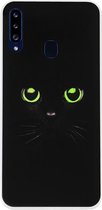 ADEL Siliconen Back Cover Softcase Hoesje voor Samsung Galaxy A20s - Katten Zwart Groene Ogen